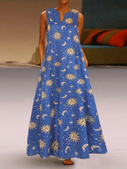 Planet Print Notched Neck Tank Maxi Dress Plus Size