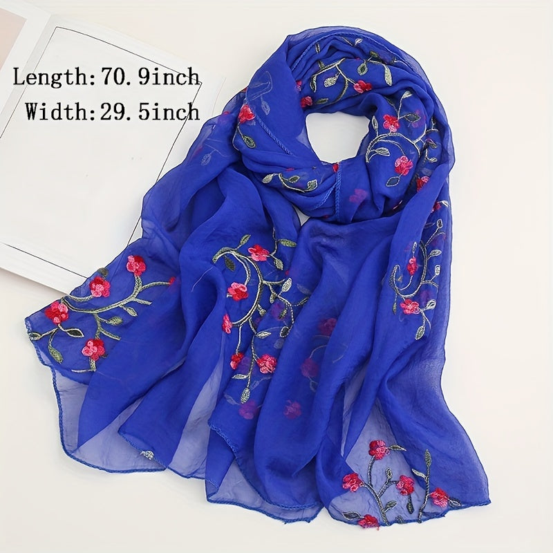 Peach Blossom Embroidered Scarf Windproof Sun Proof