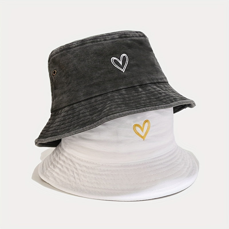 Sunshade Bucket Hat Love Pattern Embroidered Sun Hat