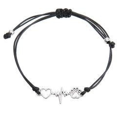 Dog Paw & Love Heart Bracelet Adjustable Rope Hand Jewelry