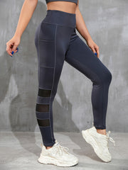 Mesh Stitching Yoga Leggings With Phone Pocket High Waist Yoga Pants