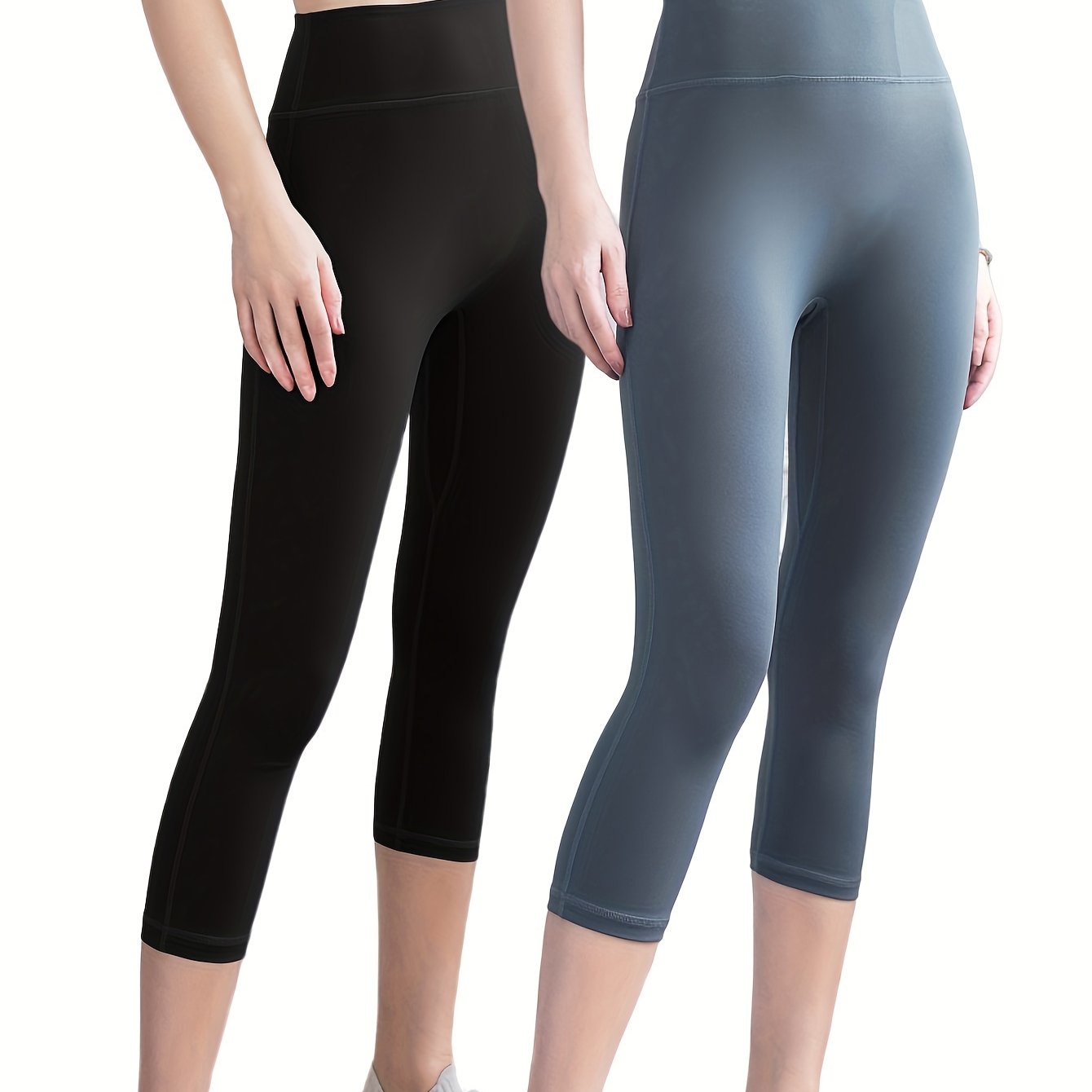 2pcs Solid Cropped Yoga Pants for Girls Sports Running Jogging
