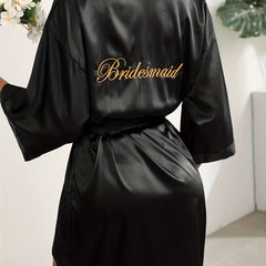Embroidery Night Robe Deep V Satin Robe Women's Sleepwear