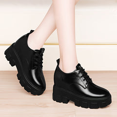 Women's Chunky Heel Lace Up Oxfords Solid Comfortable Round Toe Shoes