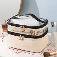 Double Layer Cosmetic Zipper Bag Lightweight Makeup Bag