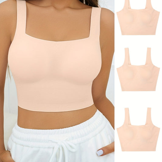 3pcs Seamless Solid Sports Bras Comfy Push Up Intimates Bra Women's Lingerie