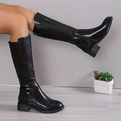 Women's Knee High Side Zipper Chunky Heeled Boots