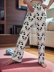 Cartoon Panda Sleep Bottoms & Letter Print Sleep Pants
