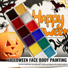 12 Color Face Paint Kit with 6 Brushes for Halloween Cosplay SFX
