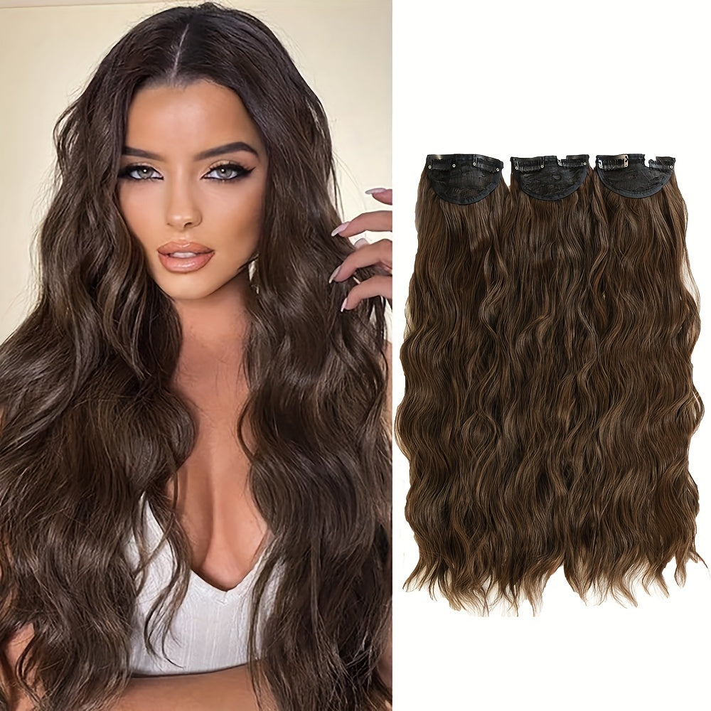 3pcs Water Wave Clip-In Hair Extensions for Women Natural Curly Hair Pieces