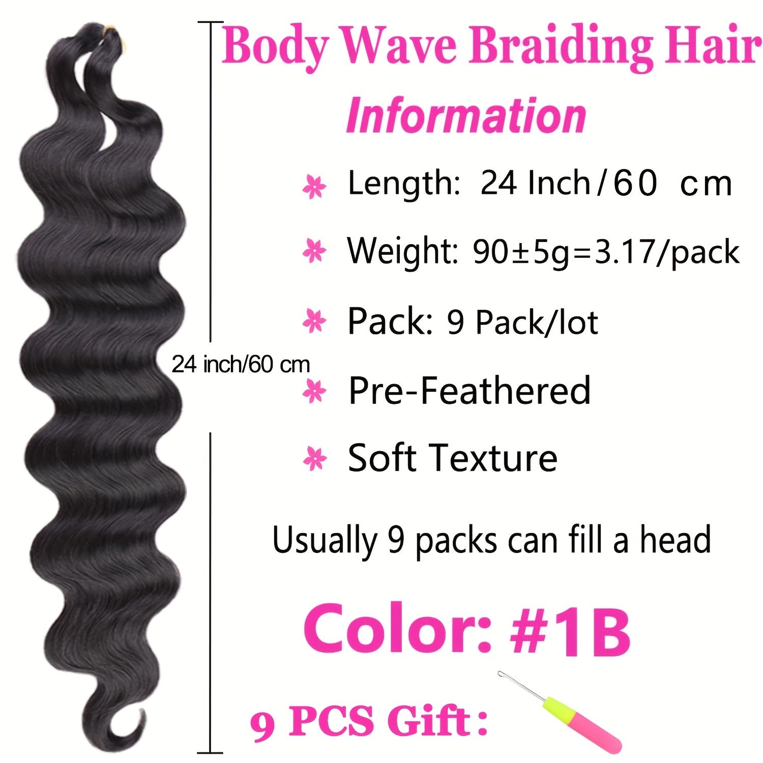 Natural Body Wave Braiding Hair Pre-Feathered French Curl Wavy Crochet Braids 1B