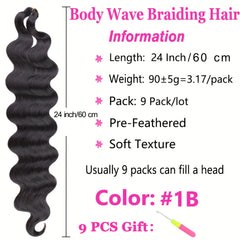 Natural Body Wave Braiding Hair Pre-Feathered French Curl Wavy Crochet Braids 1B