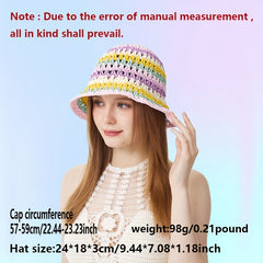 Rainbow Striped Crochet Bucket Hat Hollow Out Straw Sun Hat