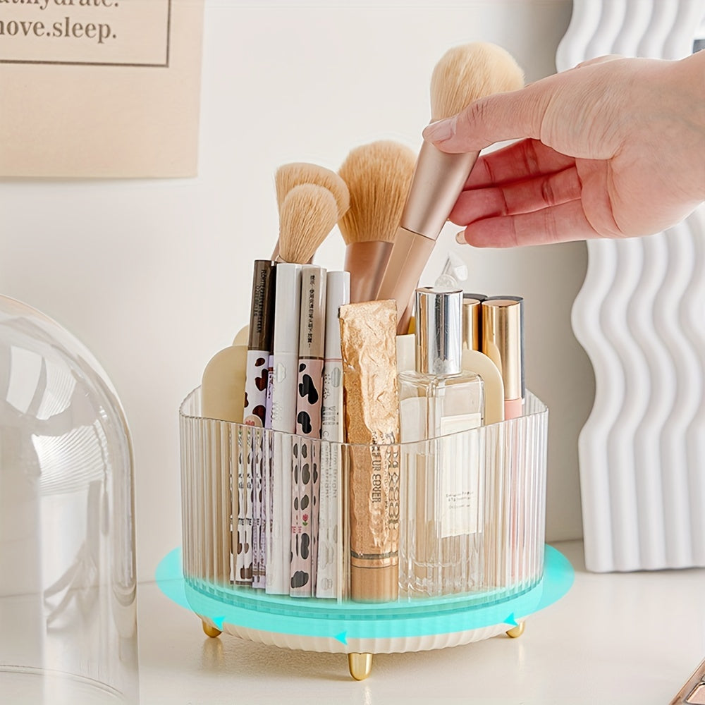360 Rotating Makeup Organizer with Compartments for Brushes & Lipsticks
