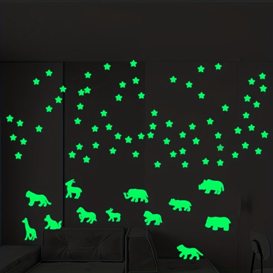 112pcs Luminous Animals & Stars Wall Stickers Mural Decals Home Art Decor