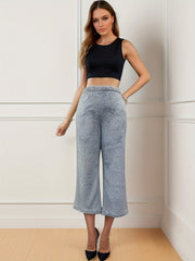 Women's Plus Solid Teddy Fleece High Rise Wide Leg Trousers