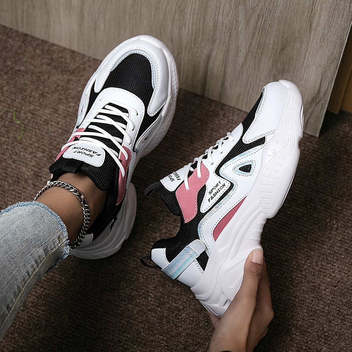 Women's Chunky Sneakers Faux Leather Casual Running Shoes
