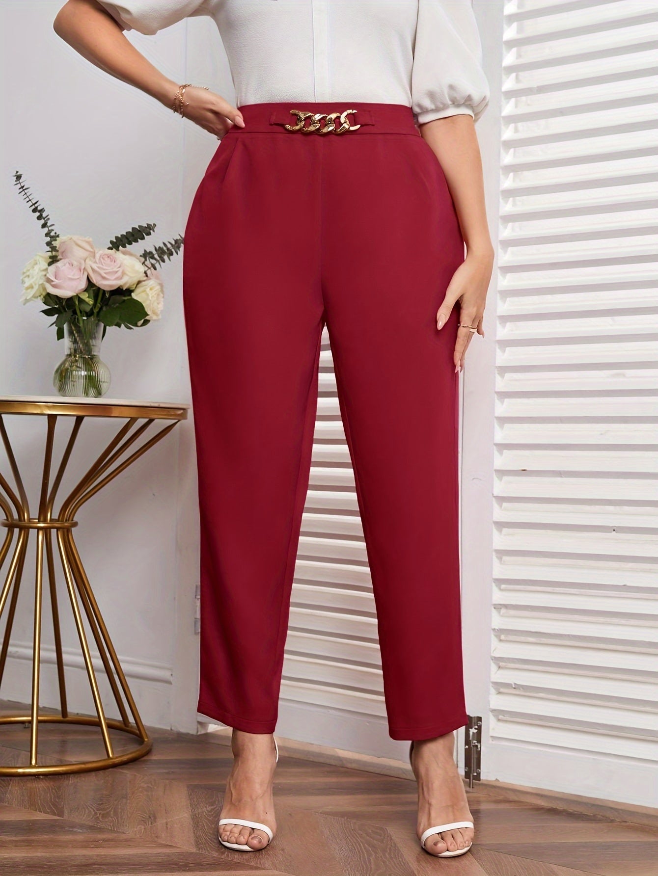  Chain Decor High Rise Tapered Leg Trousers