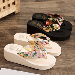Floral Print Wedge Flip Flops Platform Slide Sandals