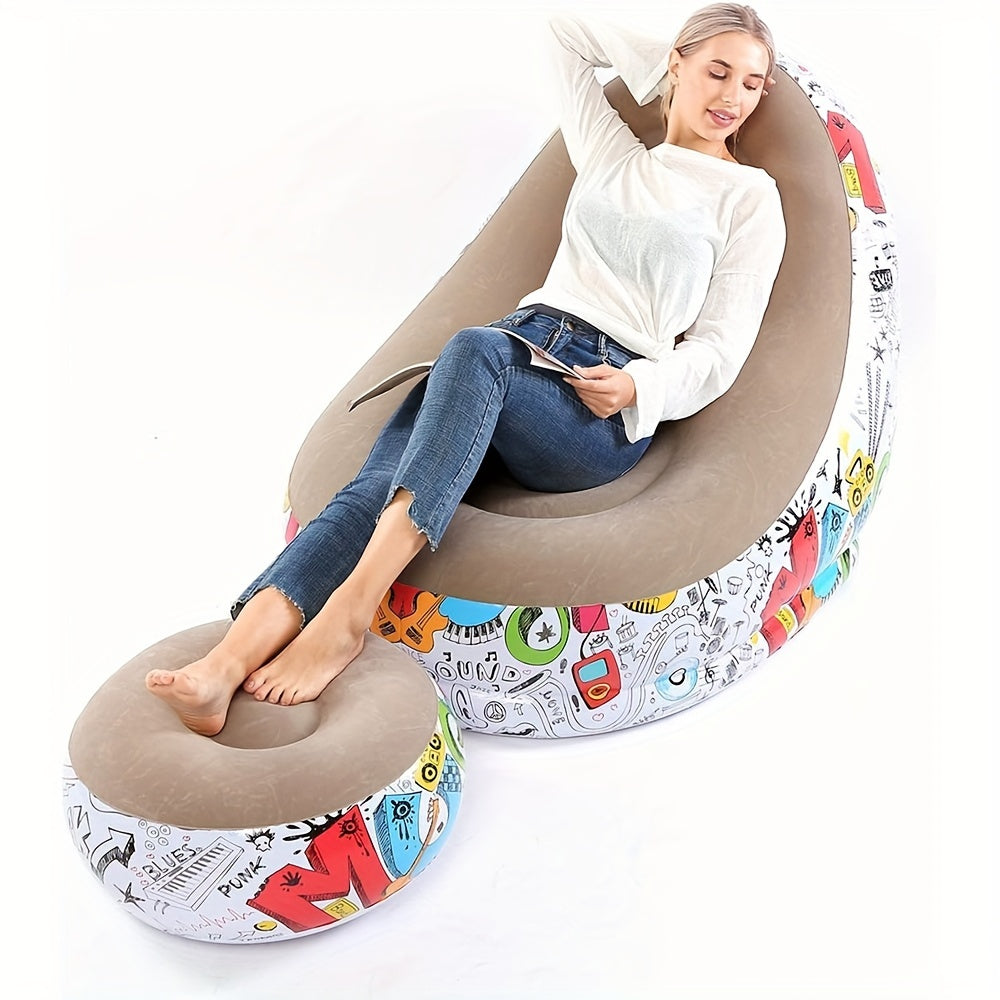 Lazy Sofa Plush Graffiti Inflatable Sofa with Footrest