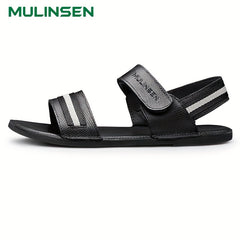 Men's Leather Flat Strap Sandals Soft Sole Beach Sandals