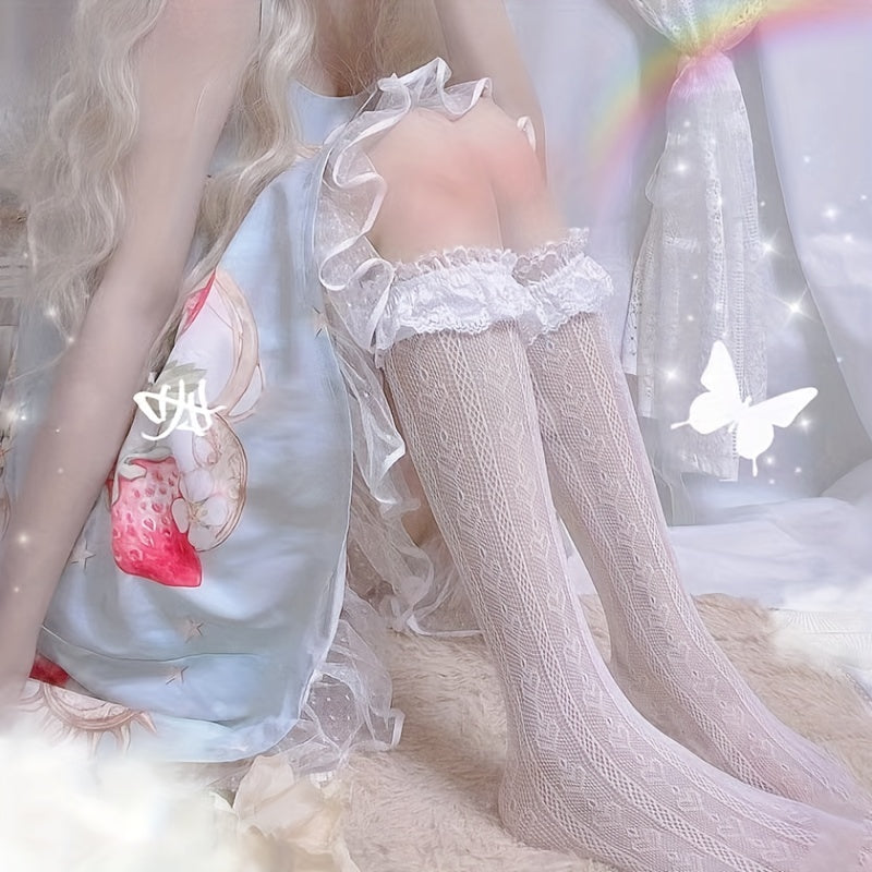 Ruffled Heart Decor Sweet High Socks for Girls