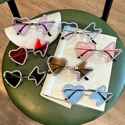 Y2K Heart Lightning Sunglasses Rhinestone Decorative Glasses