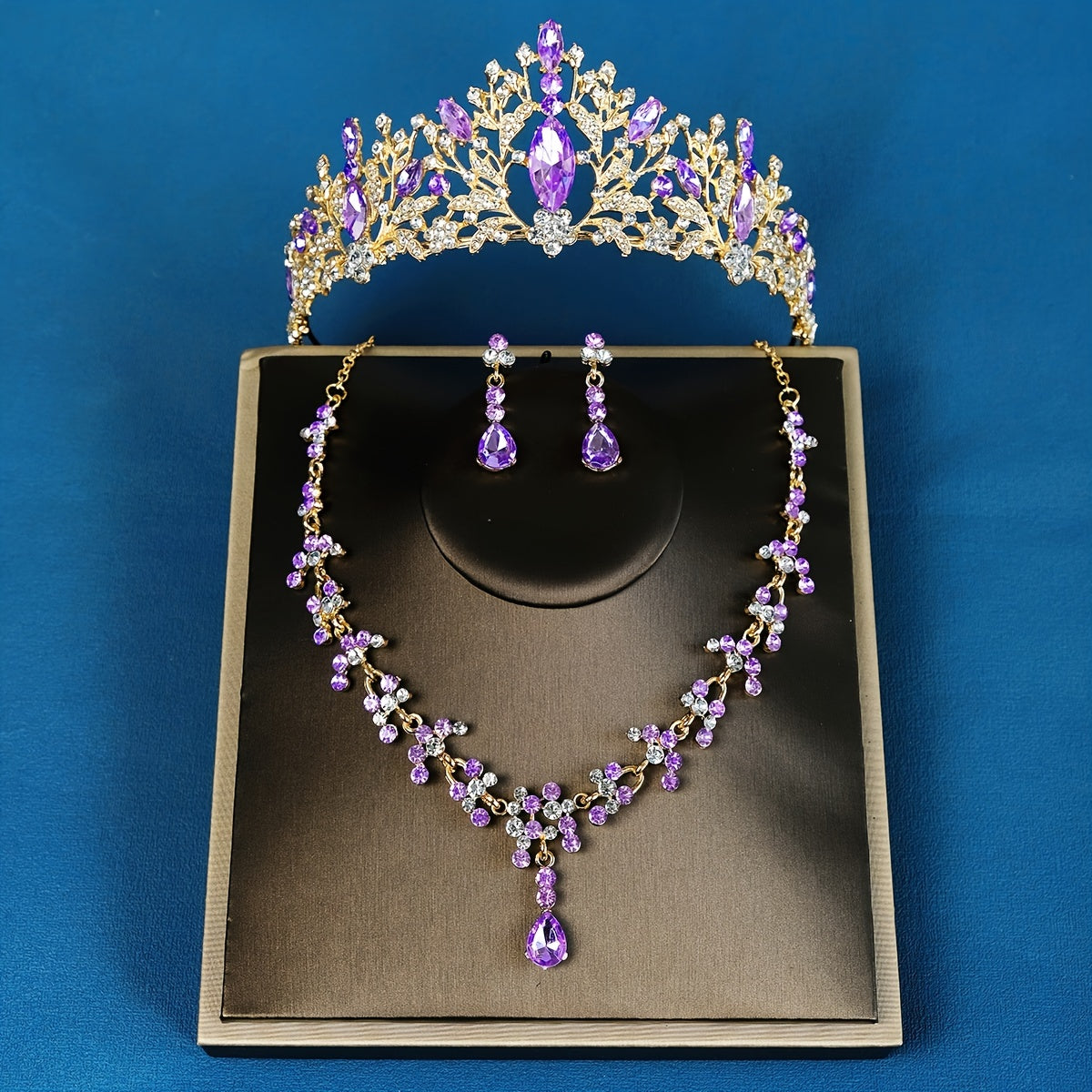 3PC Wedding Jewelry Set Necklace Earrings Crown Bridal Accessory