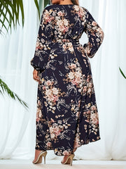  Floral Lantern Sleeve Maxi Dress With Belt