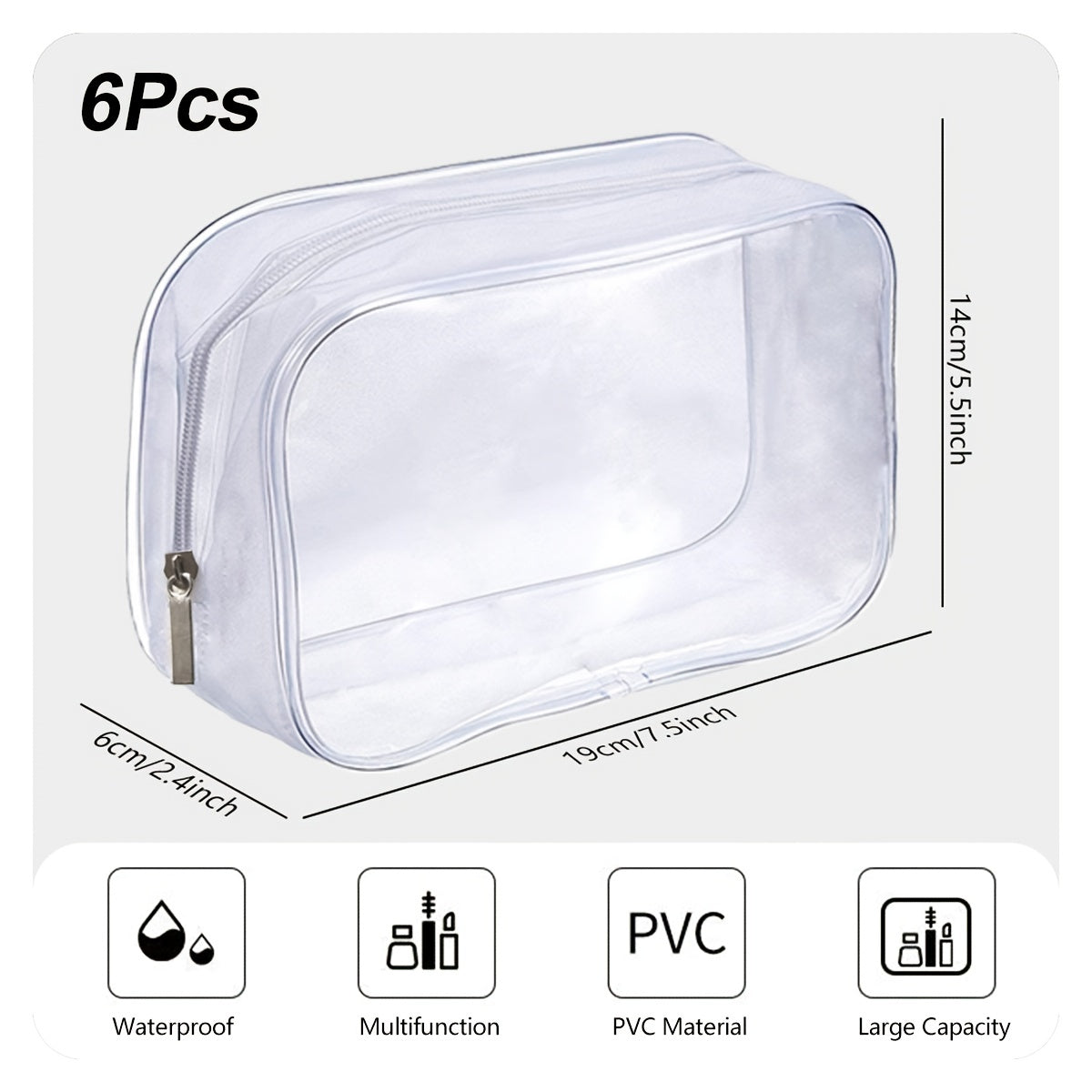 6 Pack Clear Toiletry Carry Pouch Portable Waterproof Cosmetic Bag