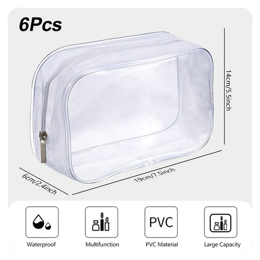 6 Pack Clear Toiletry Carry Pouch Portable Waterproof Cosmetic Bag