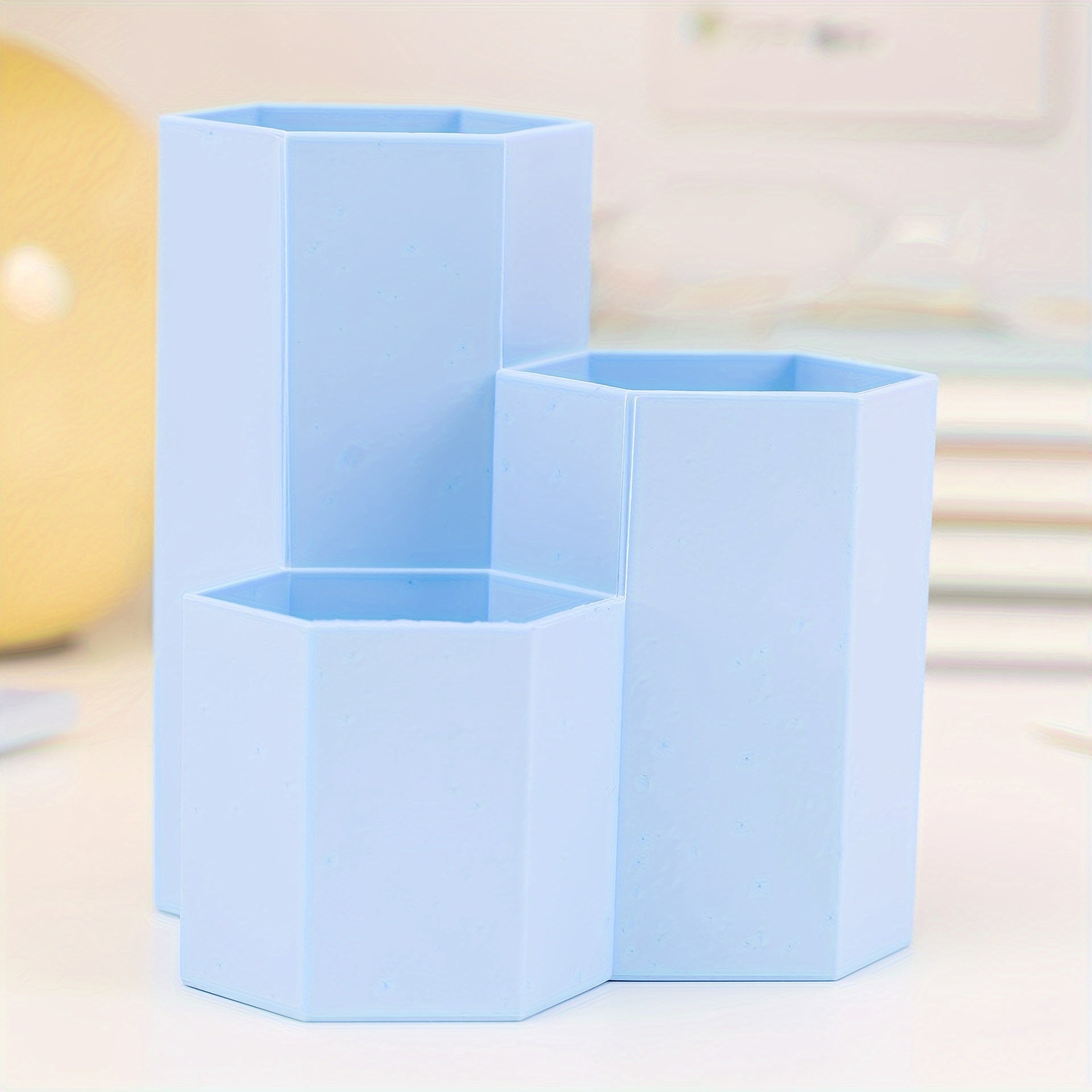 Functional Hexagonal Desktop Organizer with Three Compartments