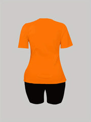 Women's Plus Rhinestone Crown & Letter Short Sleeve Tee & Shorts 2pcs Set