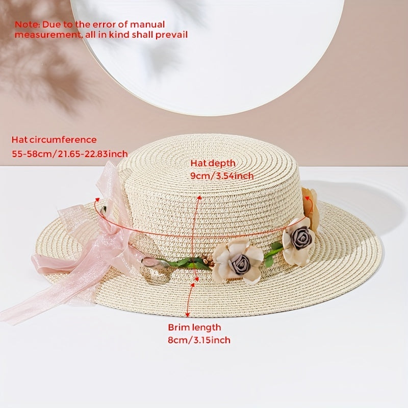 Garland Decor Sun Hat Flat Top Jazz Fedora Straw Cream Beach Hat
