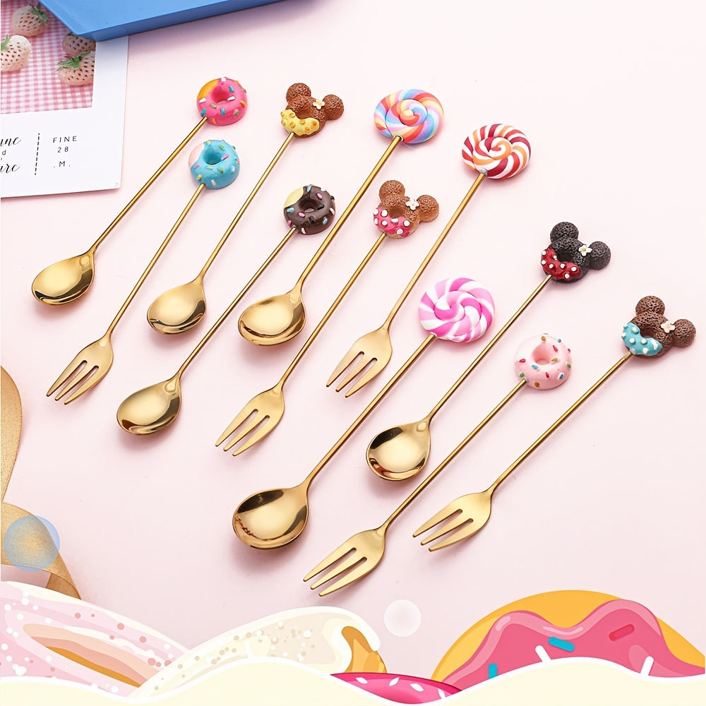 4pcs Stainless Steel Dessert Cutlery Set 2 Forks 2 Spoons Coffee Spoon