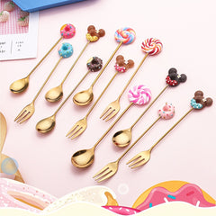 4pcs Stainless Steel Dessert Cutlery Set 2 Forks 2 Spoons Coffee Spoon
