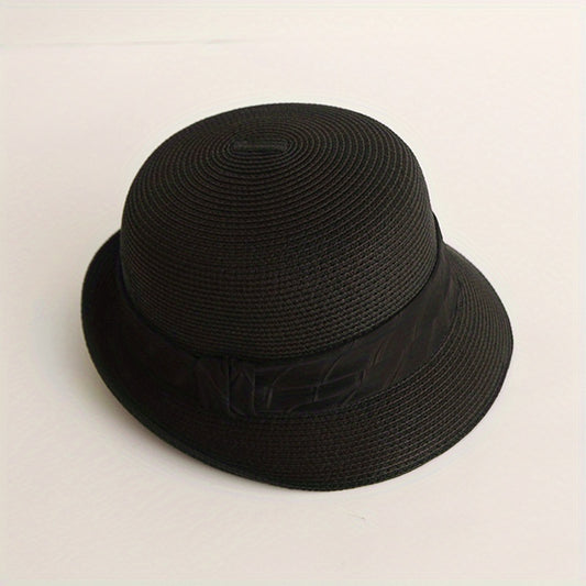 Rolled Brim Straw Fedora Sun Hat Unisex Jazz Cap Solid Color Summer Beach Hats