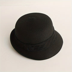 Rolled Brim Straw Fedora Sun Hat Unisex Jazz Cap Solid Color Summer Beach Hats