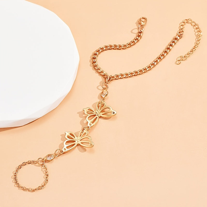 Butterfly Hand Chain Bracelet Beach Jewelry Finger Ring Bracelet