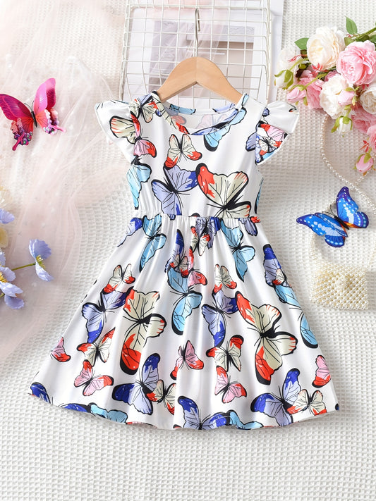 Butterfly Skater Dress For Girls Flying Sleeve Casual Daily Dress