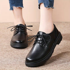 Women's Patent Leather Loafers Lace Up Casual British Style Shoes