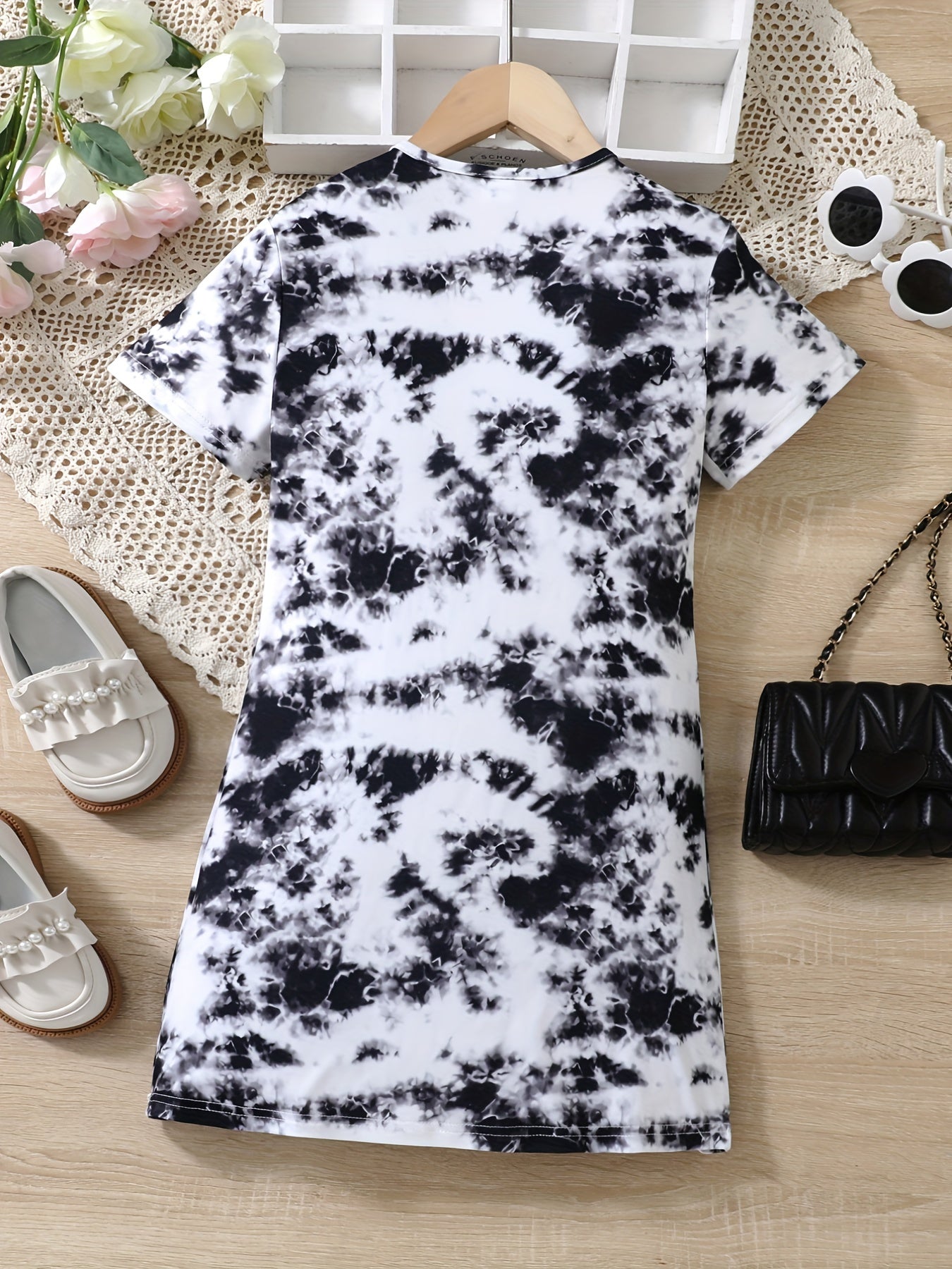 Girls Tie Dye Short Sleeve T Shirt Dress Loose Fit Comfortable Random Print