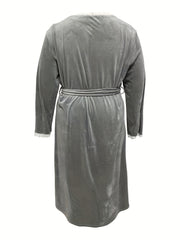  Robe Women's Lace Trim Bathrobe With Belt