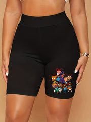  Colorblock Heart Print High Rise Biker Shorts