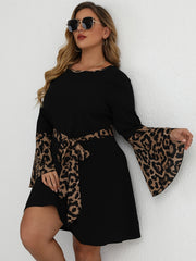 Leopard Print Bell Sleeve Mini Dress Plus Size