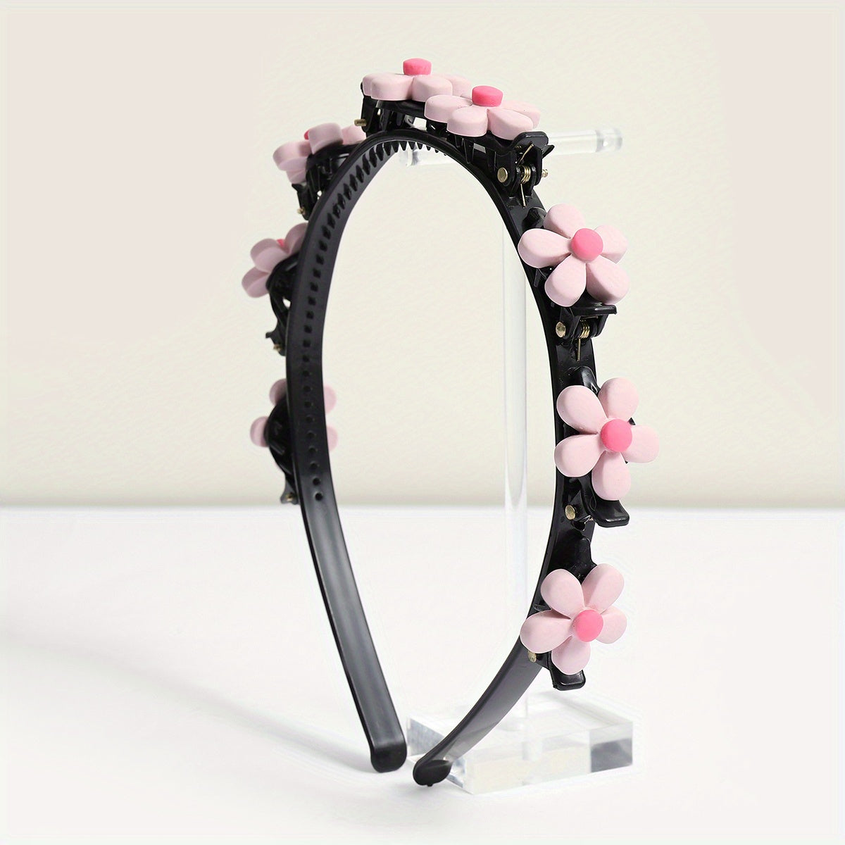 Pink Flower Hair Band With Hair Clip for Women Girls