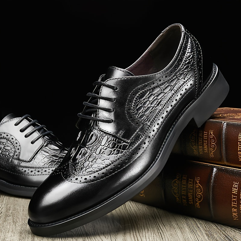 Men's Crocodile Embossed Oxford Shoes for Wedding Business Party