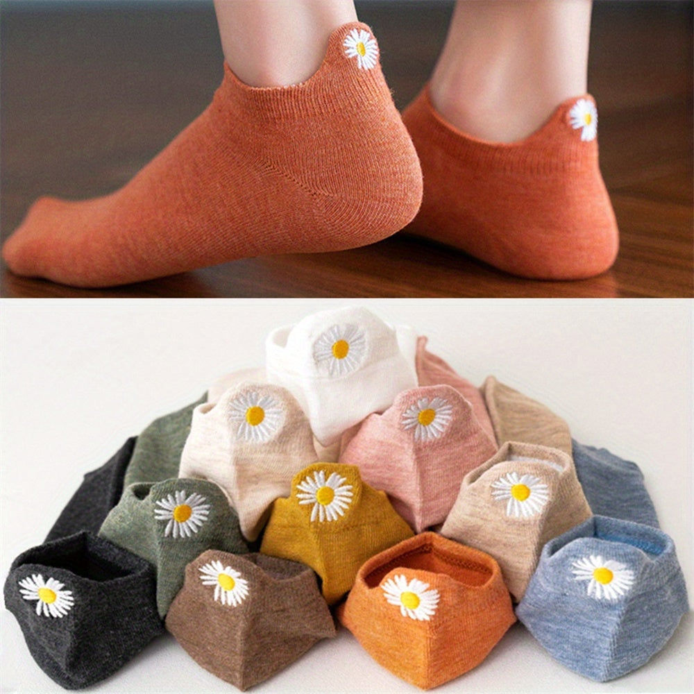 10 Pairs Boat Socks & Soft Floral Embroidered Cotton Socks Women's Stockings