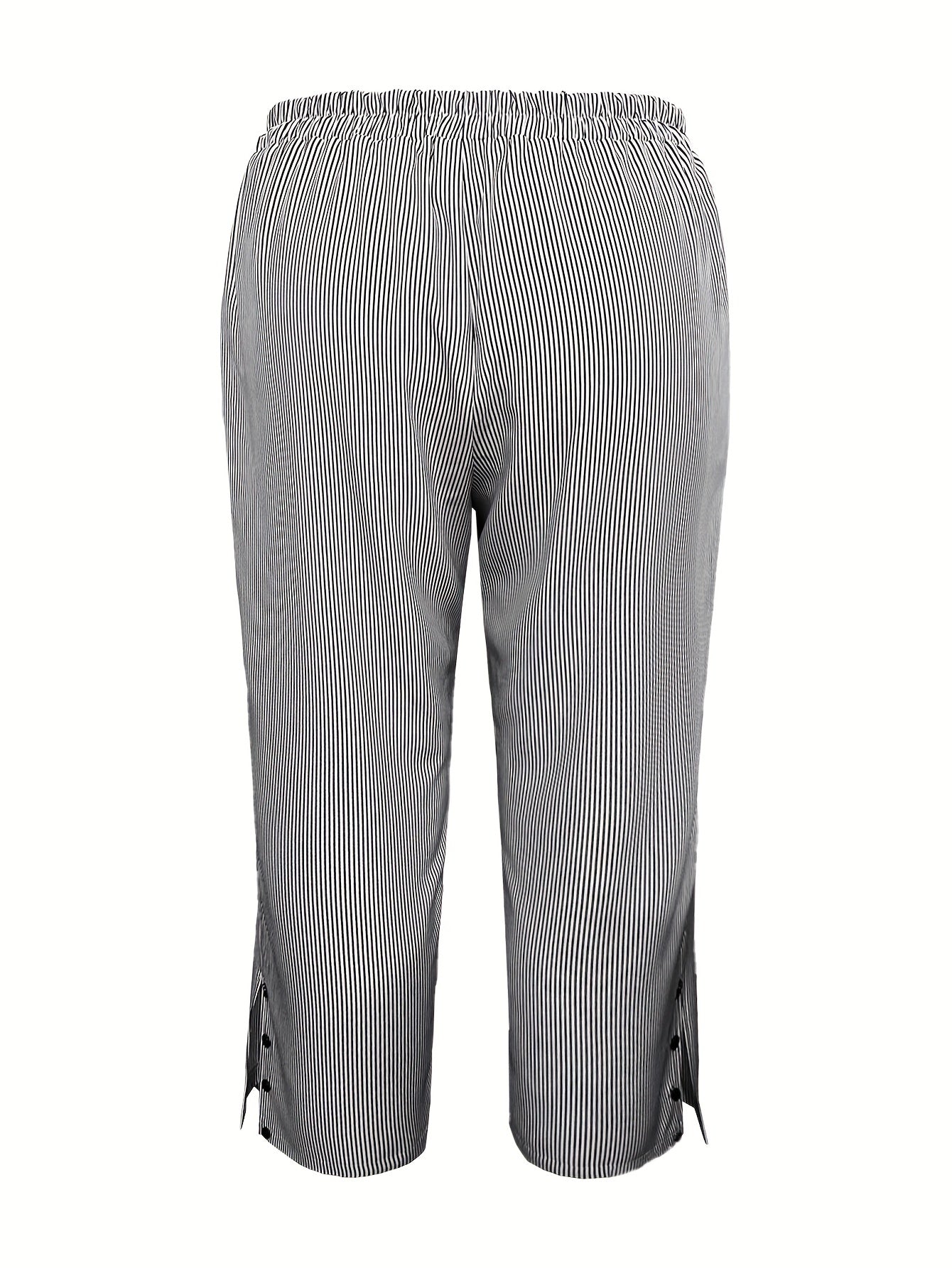  Stripe Print Crop Trousers with Pockets