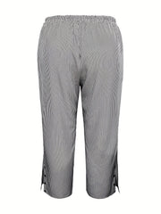  Stripe Print Crop Trousers with Pockets